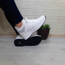 M.p 1669 Beyaz İçten Gizli Topuk 7cm Taşlı Kadın Spor Ayakkabı 001