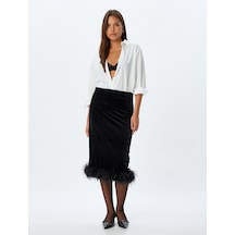 Koton Abiye Etek Midi Kadife Tüy Detaylı Slim Fit Siyah 5wak70006fk Siyah