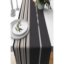 Antrasit Çizgili Desen Premium Masa Örtüsü Runner Rnr466n11