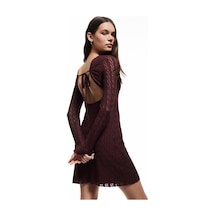 Koton Koton X İnji - Bisiklet Yaka Uzun Kollu Sırt Detaylı Slim Fit Mini Elbise Bordo 5sal80104ık Bordo