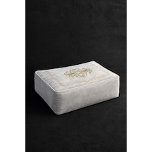 Laura Kadife Gold Nakışlı Hurç Büyük Boy 60x40x20 Cm Söz Çeyizlik Nişan Düğün Gelin Bohçası Beyaz