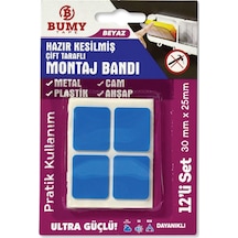 Bumy 30 25 Mm Ebatlı Çift Taraflı Montaj Bandı Beyaz