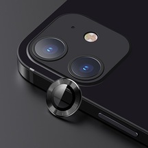 Usams Apple Uyumlu iPhone 12 - 12 Mini 3D Metal Çerçeveli Kamera Lens Koruyucu Siyah