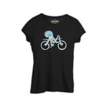 Hayvan - Ahtapot Bisiklet Siyah Kadın Tshirt