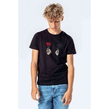 Skull Rose Kurukafa Gül Baskılı Unisex Çocuk Siyah T-Shirt