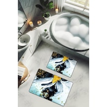 Yıkanabilir Kaymaz Tabanlı Modern Desenli 2'li Banyo Paspas Takımı Bps0010 Renkli