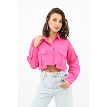 Koza Butik Kadın Crop Cep Detaylı Gömlek 1672-24 001