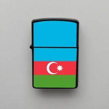 Azerbaycan Klasik Ülke Bayraklı - Benzinli Siyah Çakmak - Hediyelik Siyah