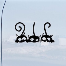 Sevimli Üç Kuyruk Kedi Sticker Yapıştırma Etiket 17Cm Siyah