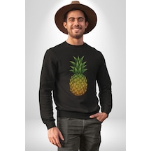 Ananas Meyve Unisex Siyah Baskılı Sweatshirt Siyah