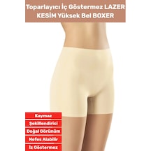 Özel Üretim İz İç Göstermez Kaymaz Sıkılaştırıcı Şekillendirici Lazer Kesim Yüksek Bel Boxer Korse Bej
