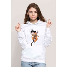 Anime Dragon Ball Baskılı Beyaz Kadın Kapşonlu Sweatshirt (534769414)