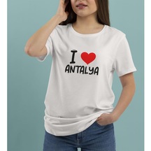 Bk Gift I Love Antalya Tasarımlı Kadın Yuvarlak Yaka Tişört-1