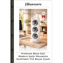 Premium Masa Gün Modern Şarjlı Masaüstü Vantilatör F52 Beyaz Siyah