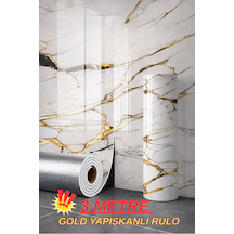 60cm X 3 Metre Tek Parça Yapışkanlı Rulo Gold Mermer Desenli Duvar Paneli Kağıdı Silinebilir Tjjc Altın - Beyaz