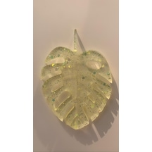 Transparan Sarı Renk Glitterli Epoksi Bardak Altlığı Yaprak Desen Sarı