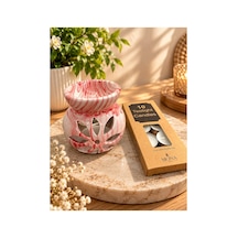 Mermer Desenli Seramik Buhurdanlık Ve 10 Lu Tealight Mum /bej Turuncu Bej-krem