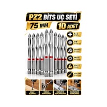 Pz2 Yıldız Bits Uç Seti 75 Mm 10 Adet S2 Çelik 1/4 İnç Altıgen Şaftlı Tornavida Vidalama Ucu