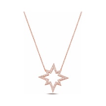 Çekirdekjewelry Rose Kaplama Yıldız Kolye 925 Ayar Gümüş Taşlı Kadın Kolye Pembe
