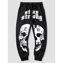 Guys Letter Skull Graphic Drawstring Waist Eşofman Altı Siyah