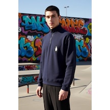 Benerly Erkek Dik Yaka Standart Kol Selanik Oversize Kalıp Sweatshirt Fon Lacivert