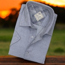 Linen Keten Klasik Gri Kısa Kollu Erkek Gömlek Regular Kalıp -10082 Taş Rengi