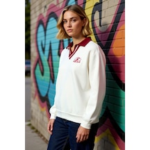 Benerly Kadın Polo Yaka Düşük Kol Örme Sweatshirt Fonksiyonel Dayanıklı K Ekru