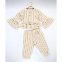 Babyhola Kız Bebek Çocuk Bayramlık Takım Volan Kollu Simli Müslin 2011 Somon