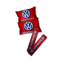 Volkswagen Dijital Baskılı Kırmızı Araç Seyahat Boyun Yastık 2'li Set Volkswagen Emniyet Kemer Ped Kırmızı