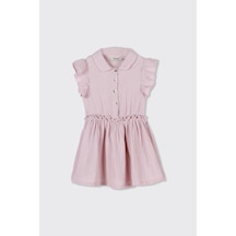 Panço Kız Bebek Fırfır Detaylı Müslin Pembe Elbise 2511GB26023