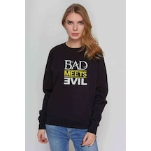 Bad Meets Evil Logo Baskılı Siyah Kadın Sweatshirt