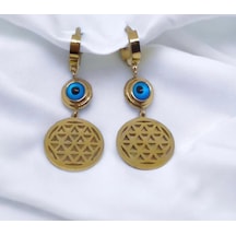Çelik Lotus Model Nazar Boncuk Detaylı Gold Renk Küpe Gold - 645110828 Gold