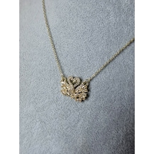 Rhea Jewelry 14k Gold Kaplama Çelik Kuğu Kolye Zirkon Taşlı İkili Kuğu Modeli Altın - Beyaz