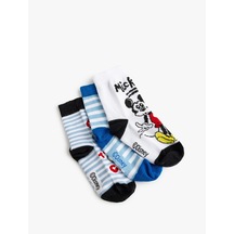 Koton 3'lü Mickey Mouse Lisanslı Çorap Seti Multıcolor 5wkb80037aa Mavi