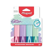 Maped Fosforlu Kalem Glitter Pastel Kesik Uçlu 1-5mm 4 Renk Fosforlu İşaretleme Kalemi Çok Renkli