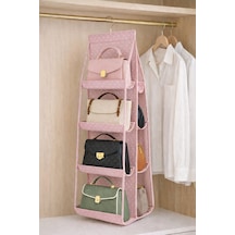 Serstil 8 Bölmeli Askılı Dolap İçi Çanta Düzenleyici Organizer Ayakkabı Saklama 110x37 Cm - Pembe Benekli Pembe Puantiye