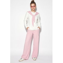 Shade Kadın Şal Detaylı Uzun Kollu Basic T-shirt Beli Lastikli Bol Pantolon Alt-üst Modal Takım 4126 60286249 - Pembe