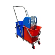 Mck Plus Çift Kovalı Temizlik Arabası Krom Gövdeli Çelik Presli Temizlik Seti