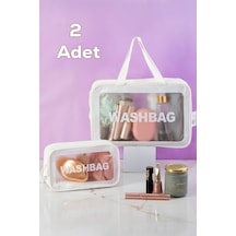 Porsima 2li Şeffaf - Beyaz Seyahat Ve Makyaj Çantası Su Geçirmez Organizer Washbag