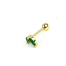 Yeşil Zirkon Taşlı 925ayar Gümüş Üzerine Altın Kaplama Trend Tragus Kıkırdak Piercing Altın