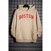 Uyguntarz Unisex Boston Baskılı Sweatshirt Bej