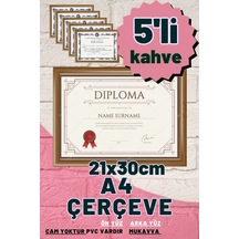 Kahverengi-5 Adet A4 Çerçeve Diploma Belge Sertifika Fotoğraf Resim Çerçevesi Pvc 5 Li Kahverengi