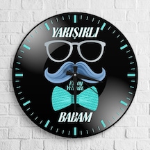 Kişiye Özel Yakışıklı Babam Tasarımlı Ahşap Yuvarlak Duvar Saati