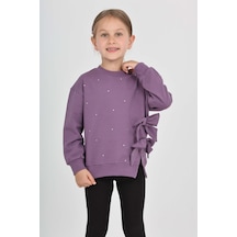 Toontoy Kız Çocuk Taşlı Fiyonklu Sweatshirt Mor