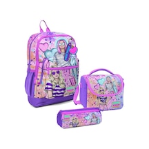 Coral High Kız Çocuk Üçlü İlkokul Okul Çanta Seti - Pembe Mor Fashion Girl
