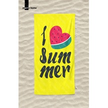 Marte Home I Love Summer Baskılı Renkli Plaj Havlusu Sarı