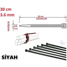 100 Adet 30cmx3,6mm Siyah Plastik Cırt Kelepçe Kablo Bağı