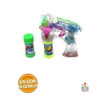 Işıklı Pilli Şeffaf Plastik Oyuncak Köpük Tabancası Köpük Yapma Silahı Bubble Gun Köpük Makinesi