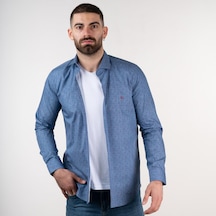 Ecer Slimfit Erkek Desenli Kot Gömlek Mavi