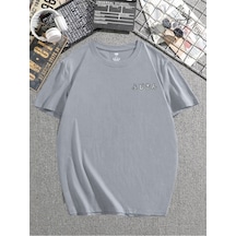 Mount Fuji Baskılı Boyalı Gri T-shirt Oversize Unisex Gri
